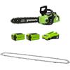 Greenworks Motosega a Batteria con Motore Brushless, Lunghezza Barra 14 Pollice (35cm), 2 Batterie da 40V 2Ah e caricabatterie + Greenworks 35cm Catena