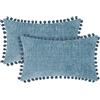 CaliTime Federe per Cuscini Confezione da 2 Fodere per Cuscini in Morbida Ciniglia Tinta Solida Morbida con Pom Pom per Divano Divano Decorazione della Casa 30 cm x 50 cm Blu Fumo