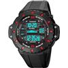 TONSHEN Sportivo Digitale Orologio da Uomo 50M Impermeabile LED Elettronico Plastica Cassa Gomma Cinturino Outdoor Multifunzionale Orologi da Polso (Rosso)