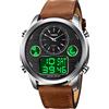 TONSHEN Uomo Fashion Stile Casual Acciaio Inossidabile Digitale Orologi da Polso e Pelle Cinturino Multifunzione LED Elettronico Outdoor Militare Sportivo Orologio Tre Tempo (Marrone 2)