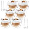 Gowkeey Tazzine Caffè Doppia Parete, Bicchieri Borosilicato 250ml, Tazza Vetro, 6 Tazze da Cappuccino Con Cucchiaini, Bicchierini Caffè, 6 Pezzi