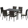 Outsunny 7 pz Set da Pranzo da Giardino Tavolo da Esterno con 6 Sedie, Mobili da Giardino in Rattan PE e Acciaio con Cuscini Lavabili, Marrone e Crema