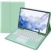 Vowor Tastiera Tablet Per Samsung Galaxy Tab S8 Plus/S7 FE/S7 Plus 12.4 Pollici Custodia, Rimovibile Magnetica Pelle Cover con Touchpad Tastiera Bluetooth Wireless Keyboard, S Pen holder (Verde)