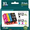 KINGJET 912XL Rifabbricato cartucce Compatibile con cartucce HP 912 XL per HP OfficeJet Pro 8022 8020 8024 8023 8025 8030HP OfficeJet 8010 8012 8013 8014 8015 8017 8018 (Nero Ciano Giallo Magenta)