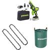 Greenworks 24V Mini motosega 10cm a batteria senza filo alimentata da una batteria da 2Ah + Greenworks Catena motosega 2 pack per 4-Inch (10cm)+ Greenworks Sacco da giardinaggio da 120l