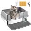 Papettly Lettiera Per Gatti in Acciaio Inox XL - Lettiera Gatto Chiusa 50 * 35 * 20 cm, Toilette Per Gatto con Paletta, per Gatti di Piccola e Media Taglia, Antiaderente, Antiodore, Facile da Pulire