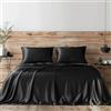 Candoury Set di lenzuola in raso di seta, per letto queen size, 4 pezzi, federe, lenzuolo e lenzuolo con angoli, morbide e resistenti, set di lenzuola di lusso da hotel (queen size, nero)