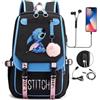 zingking Frauen Mädchen Usb Schultasche Große Kapazität Stitch Casual Rucksack blau, Mehrfarbig, 47X30X16CM, Schwarz, M