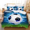 Leleyouzer Copripiumino Calcio 3D 135×200 cm,Set di Biancheria da Letto con Stampa Calcio,Copripiumino per Bambini in Microfibra con Cerniera e 2 Federe 50 x 75 cm(F03)