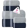 CASA COPENHAGEN Solitaire Mix Set Asciugamani 6 Pezzi - Grigio Viola + Blu Navy 600 g/m² 2 Asciugamani da Bagno, 2 Asciugamani, 2 Salviette in Morbido Cotone Egiziano per Bagno, Cucina e Doccia