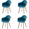 BenyLed Set di 4 sedie da pranzo con braccioli, poltrona design moderno sedie da cucina scandinave con gambe in legno di faggio (blu lago)