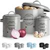 Virklyee Set di barattoli per Patate, Aglio, Cipolla Set da 3 Conservazione aglio e cipolle Contenitore per patate, Frutta e Verdura in Metallo per la Cucina (Grigio o2)
