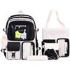 HORHEAR HORHREAR Zaino Scuola Kawaii Elementare 5 Pezzi con Zaino Stitch Resistente all'Acqua Mini Borsa Tote Borse a tracolla per Bambina Borsa con Coulisse e Astuccio per Cartoleria Nero Zaini Ragazza