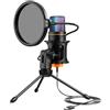 Hoppac Microfono USB per PC, Microfono Gaming a Condensatore Plug & Play, con Shock-Mount, Filtro Pop e Treppiede, Microfono per Podcast Streaming