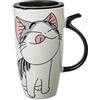 lachineuse - Tazza Lucky Kawaii Cat 600 ml - Tazza XXL in porcellana bianca | Tazza giapponese per tè e caffè - Con coperchio termico - Gatto portafortuna - Tazza regalo in stile giapponese asiatico