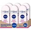 NIVEA Pearl & Beauty Deodorante Roll-On in confezione da 6 x 50 ml, Deodorante antitraspirante con Estratti di Perla, Deo roll che regola la traspirazione per 48 h