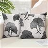 Inhobbok Fodera per Cuscino 45x45 Nero Ginkgo Set di 2 Fodere per Cuscini per Divano in Velluto di Poliestere Dal Design Moderno E Innovativo, Lussuose Fodere per Cuscini Nero Grigio per Soggiorno,Letto,Casa