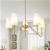 ZenithBeam Lampadario Camera Da Letto 5 Luci Oro 76Cm E14 Classic Lineare 160W a Sospensione Con Paralume Bianca Di Lino Per Soggiorno, Cameretta, Cucina