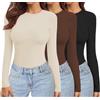 Ekouaer Donna Maglie Maniche Lunghe Camicie Termiche 1&3 Pack Nero + Marrone + Beige XS