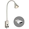 Briloner - Lampada da lettura con porta USB, interruttore on/off, orientabile, applique, lampada da parete, lampada da letto, lampada da comodino, lampada da comodino, altezza 50 cm, nichel opaco