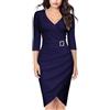 Rayson Vestito Donna Lungo Elegante con Cintura Abito Donna Curvy con Scollo a V e Manica Lunga Abiti da Cerimonia Sera Dresses for Women(Blu Navy,M)