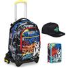 Seven Trolley Zaino Scuola Jack 3 Ruote, Nero Giallo, Mark On Boy, 3 in 1, Triplo Uso, Bambino Ragazzo + Astuccio 3 Scomparti Scuola + Cappello con visiera