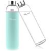 Ryaco Bottiglia d'Acqua, 750ml Bottiglia Vetro Trasparente Portatile con Guaina Protettiva in Neoprene per Il Campeggio Viaggi tè Ufficio