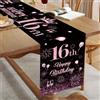 Domgoge Runner da tavola per il 16° compleanno, nero, rosa, Happy 16th Birthday, per il 16° compleanno, ragazze, donne, compleanno, festa, cena, tavolo, tovaglia, decorazione per la casa, cucina, 180 x 35 cm