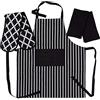 Penguin Home 3517 Grembiule, Doppio Guanto da Forno e 2 Strofinacci da Cucina, 100% Cotone, Morbido, Durevole, Resistente al Calore e Super Assorbente, Nero/Bianco, 70 X 90, 18 X 90, 45X 65 cm
