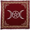 Indian Consigners Tovaglia Quadrata con Triplo Pentagramma e Luna per Luoghi Sacri in Oro e Argento (Rosso Mattone, 45x45 cm/18x18 pollici)