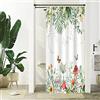 Uiiooazy Tenda Doccia Antimuffa, Uiiooazy Tenda da Doccia Piccola 90x180cm Tropicale Boho Feuilles Verde Eucalipto Fiori Fungo Tende da Bagno Tessuto Lavabile Impermeabile Tende per Vasca da Bagno con 6 Anelli