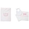 FILET - Copertina in Caldo Pile per Neonati, Prodotto Realizzato in Morbido Pile di Alta Qualità, Bianco e Rosa & Set Porta Corredino, Composto da Bustina con Inserto in Tela Aida, Bianco e Rosa