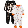 Simple Joys by Carter's Pagliaccetto in Cotone, Motivo Halloween, per Dormire e Giocare Unisex Bimbi, Pacco da 2, Scheletri/Zucche Di Halloween, Prematuro