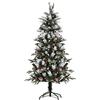 HOMCOM Albero di Natale Innevato 150cm con Bacche Rosse e Pigne Bianche, Base Rimovibile Pieghevole, 440 Rami, Verde