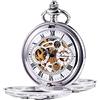TREEWETO Orologio da tasca meccanico antico fortunato drago quadrante scheletro con catena per uomini e donne + scatola, 4.silver, 4.silver