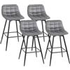 HOMCOM Set 4 Sgabelli da Bar con Schienale e Poggiapiedi, Sedie Imbottite Alte Stile Nordico in Metallo e Velluto, Grigio, 45x47x88cm