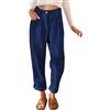 TANMESSO Pantaloni da donna in velluto a coste elastico con tasche gamba dritta pantaloni casual, Blu, XXL