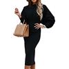 SHINROAD Vestito per le donne O-Collo comodo Vita aderente Bodycorn Vita Alta traspirante Regolare Elegante Lunga Lanterna Manica Ufficio Vestito Femminile Abbigliamento