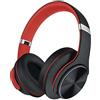 DOQAUS Cuffie Bluetooth Over Ear, fino a 90 ore senza fili con 3 modalità EQ, HiFi Stereo pieghevole con microfono, morbidi cuscinetti auricolari per iPhone/ipad/Android/laptop (rosso-nero)