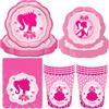 NTEVXZ Barbi Stoviglie di Compleanno Set, Vassoio di Carta, Tazza di Carta, Fazzoletto, Decorazione della Festa di Compleanno dei Bambini -8 posizione