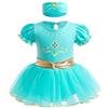 MYRISAM Vestito da Principessa Jasmine Pagliaccetto per Bimba Bambina Costume di Carnevale Halloween Cosplay Compleanno Body Festa Natale Abiti con Archetto 3-6 mesi
