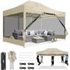 COBIZI Gazebo 3x4,5 Pieghevole Impermeabile,Gazebo Esterno Resistente con Zanzariera Parete Laterale,Tende per Gazebo,Tendone Padiglione Pop Up per Feste Campeggio con Borsa(3 per 4,5m Cachi)