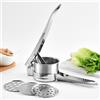 Kinberry Schiacciapatate Acciaio Inox, Schiaccia Patate in Acciaio Con 3 Dischi Intercambiabili Pressa Manuale per Patate, Schiaccia Patate per Patate, Frutta, Verdura E Alimenti