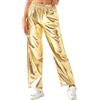 FYMNSI Pantaloni da jogging da donna in metallo lucido anni '80 anni '90, in pelle laccata, look bagnato, Hip Hop Clubwear olografico, pantaloni da jogging S-XXL, gold, L