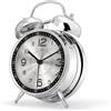 Lafocuse Metallo Sveglia Forte per Dormiente Pesante, Doppia Campana Grande, con Luce Notturna, Sveglia da Comodino Analogica Silenziosa, Orologio da Tavolo Batteria senza Ticchettio 16cm, Argento