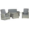 Outsunny Set da Giardino 4 Pezzi in Rattan Grigio con Tavolo Rettangolare ad Altezza Regolabile, 2 Poltrone da Giardino Reclinabili e Divano 2 Posti da Giardino