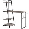 HOMCOM Scrivania Pieghevole con Libreria Salvaspazio a 4 Livelli in Metallo Nero e Legno Grigio, 106x48x128cm