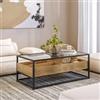DEGHI Tavolino contenitore 110x55 cm top in vetro con struttura in legno e metallo - Split