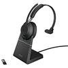 Jabra Evolve2 65 Wireless PC Headset with Charging Stand, Tutte le piattaforme, Dongle USB-A+supporto, Nero, Mono