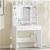 Hzuaneri Toeletta da Trucco, con specchio e luce LED, Moderno con Specchio, Postazione Make-up con Mensole Aperte e 2 Cassetti, per camera da letto, soggiorno, 40 x 80 x 149cm, Bianco DT08203X